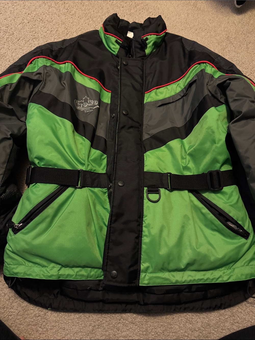 Choko Women’s Lime Green and Black Insulated Jacket with Red Trim